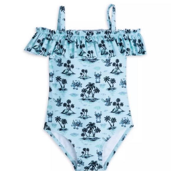 Disney Stitch Hawaiian Luau One Piece Swimsuit SPF 50 Blue - Picture 4 of 7